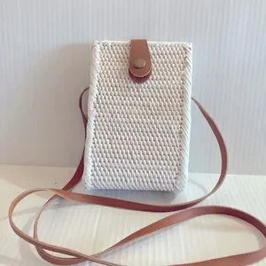 Crown Vintage Bags Crown Vintage White Rattan Crossbody Purse